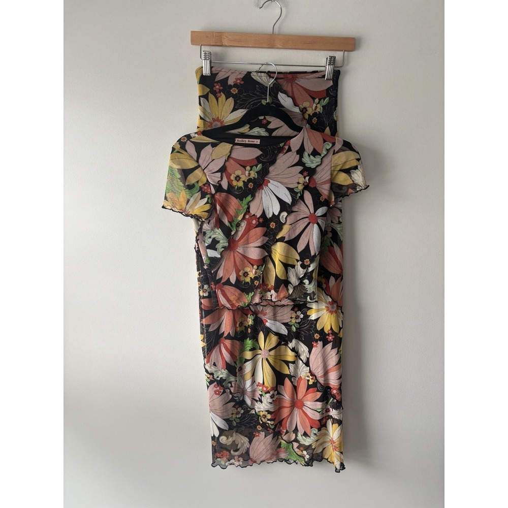 Bailey Rose Floral Print‎ Maxi Skirt And Short Sleeve Shirt Set Hippie Boho